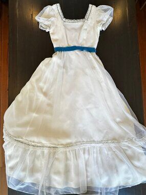 Vintage Prairie Cottagecore Maxi Dress Ivory Lace Puff Sleeve Empire XS / S